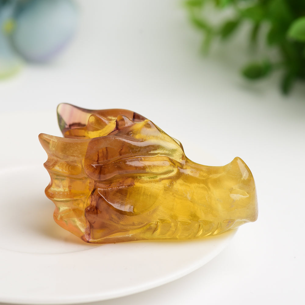 2.5" Yellow Fluorite Dragon Head Crystal Carving Bulk Wholesale