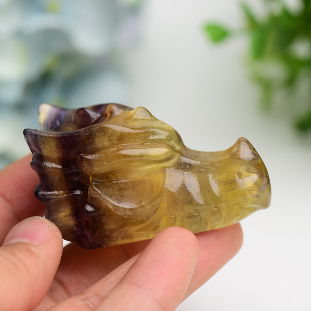 2.5" Yellow Fluorite Dragon Head Crystal Carving Bulk Wholesale