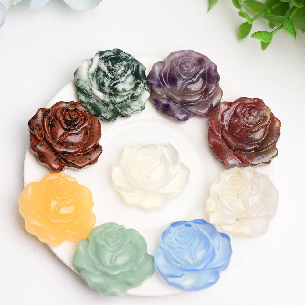 1.4" Mixed Crystal Rose Flower Carving Bulk Wholesale