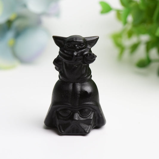 2.1" Black Obsidian Yoda Darth Vader Head Crystal Carving Bulk Wholesale