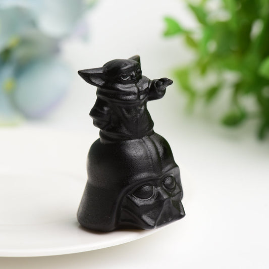 2.1" Black Obsidian Yoda Darth Vader Head Crystal Carving Bulk Wholesale