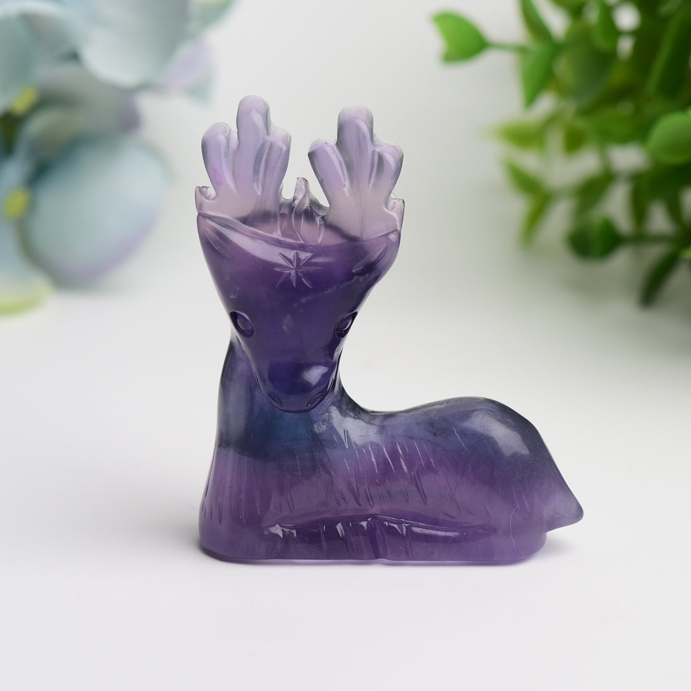 2.5" Purple Fluorite Deer Crystal Carving Bulk Wholesale