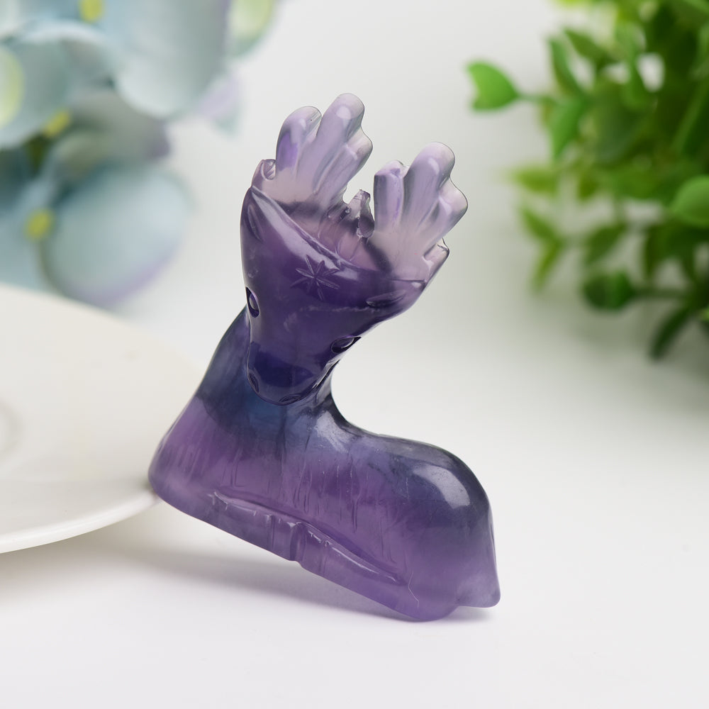 2.5" Purple Fluorite Deer Crystal Carving Bulk Wholesale