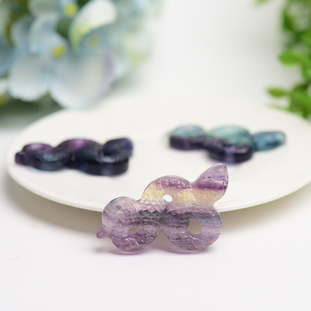 2.0" Rainbow Fluorite Snake Carving Bulk Wholesale