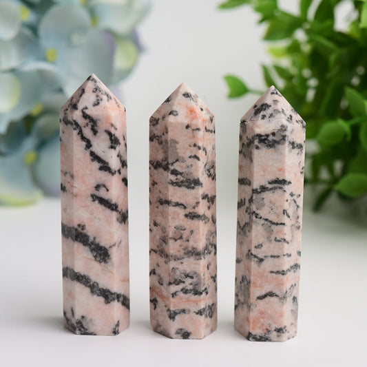 3.0" Pink Zebra Jasper Crystal Point Bulk Wholesale