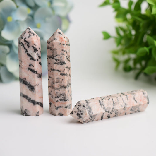 3.0" Pink Zebra Jasper Crystal Point Bulk Wholesale