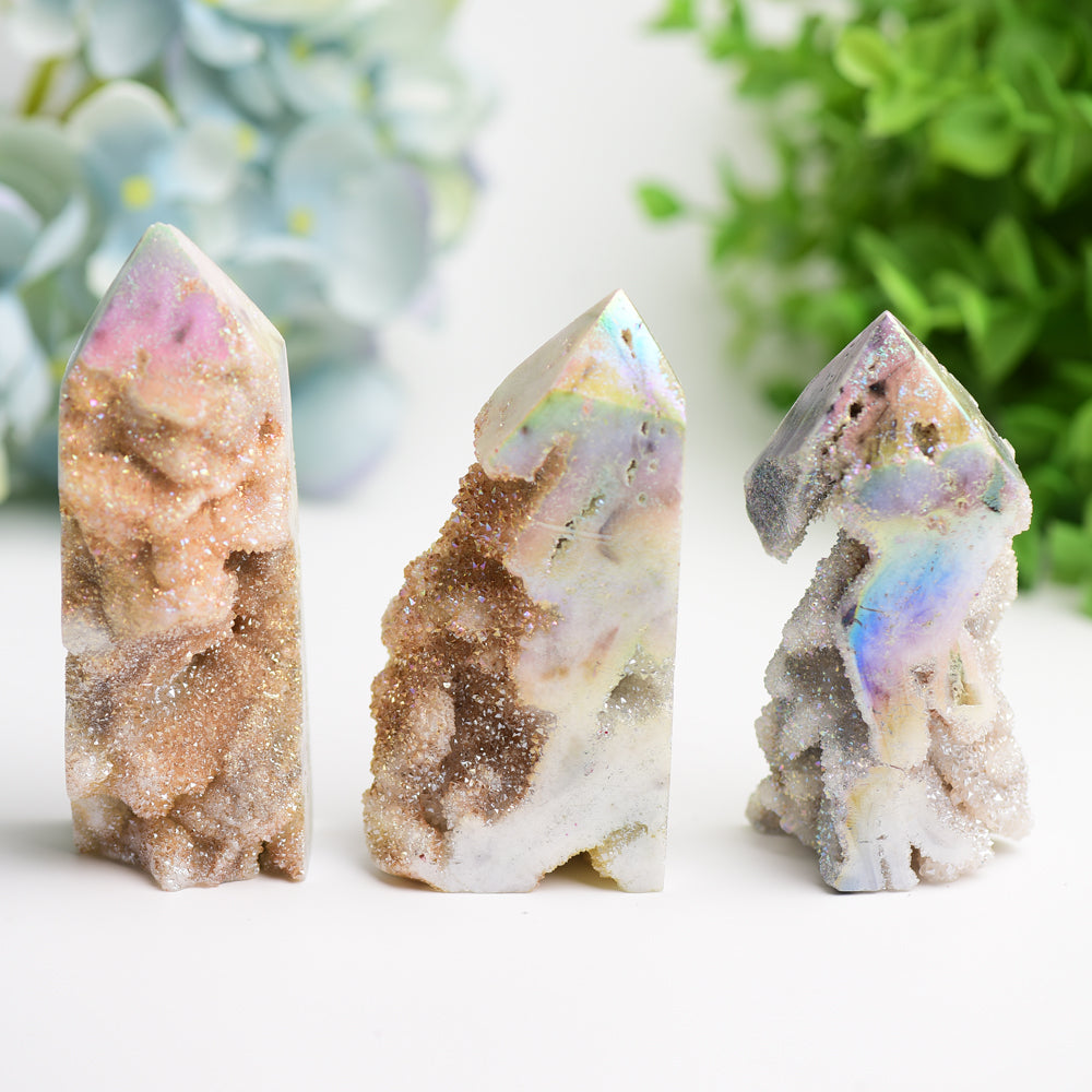 3.0"-4.0" Aura Druzy Zinc Crsytal Tower Bulk Wholesale