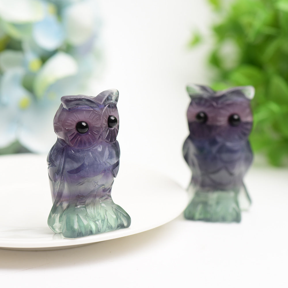 2.4" Rainbow Fluorite Owl Carving Bulk Wholesale