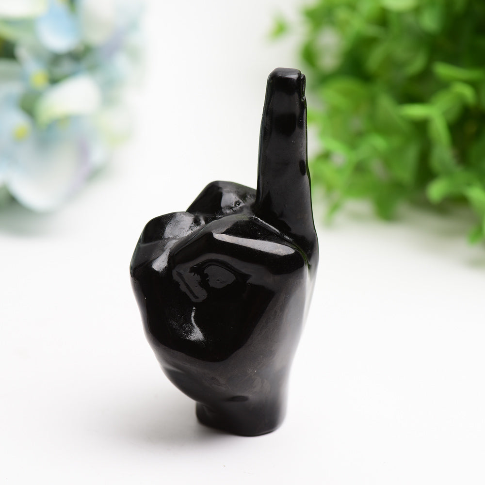 4.0" Black Obsidian Middle Finger Crystal Carving Bulk Wholesale