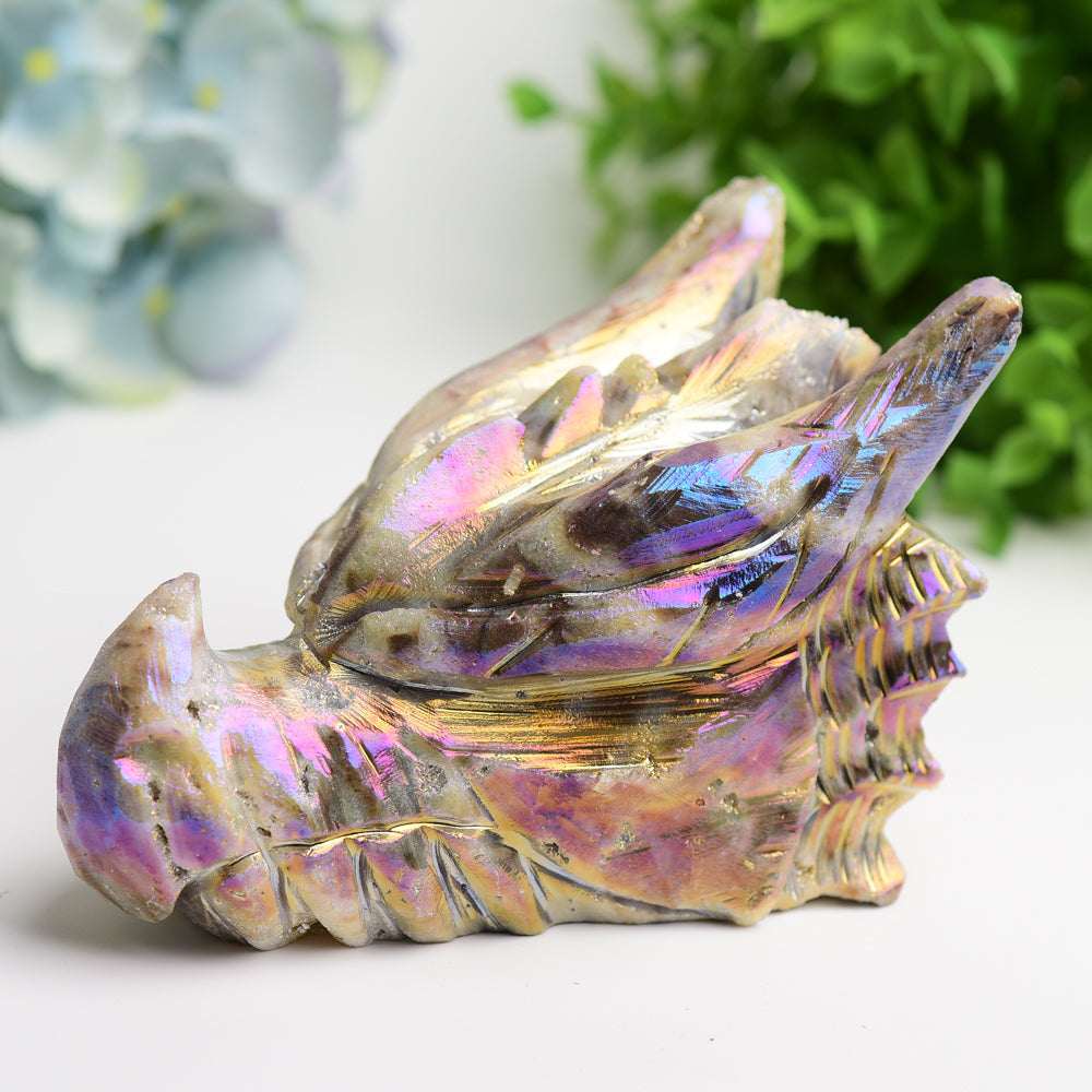 5.2" Aura Druzy Zinc Dragon Head Crystal Carving Bulk Wholesale