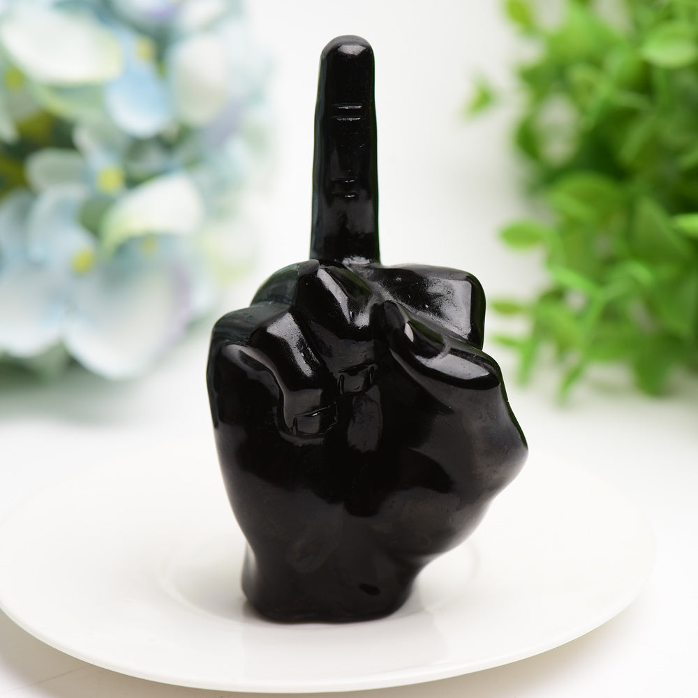 4.0" Black Obsidian Middle Finger Crystal Carving Bulk Wholesale