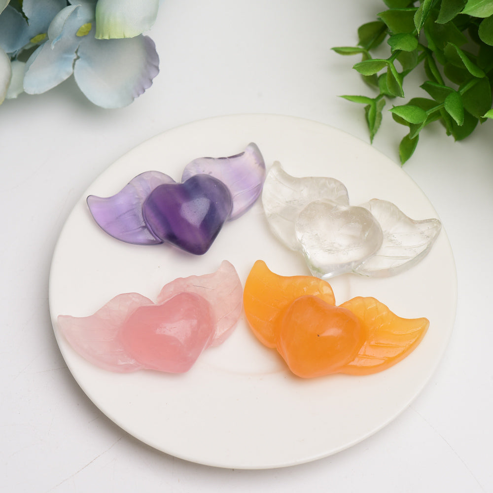 2.2" Mixed Crystal Heart with Wings Carvings Bulk Wholesale