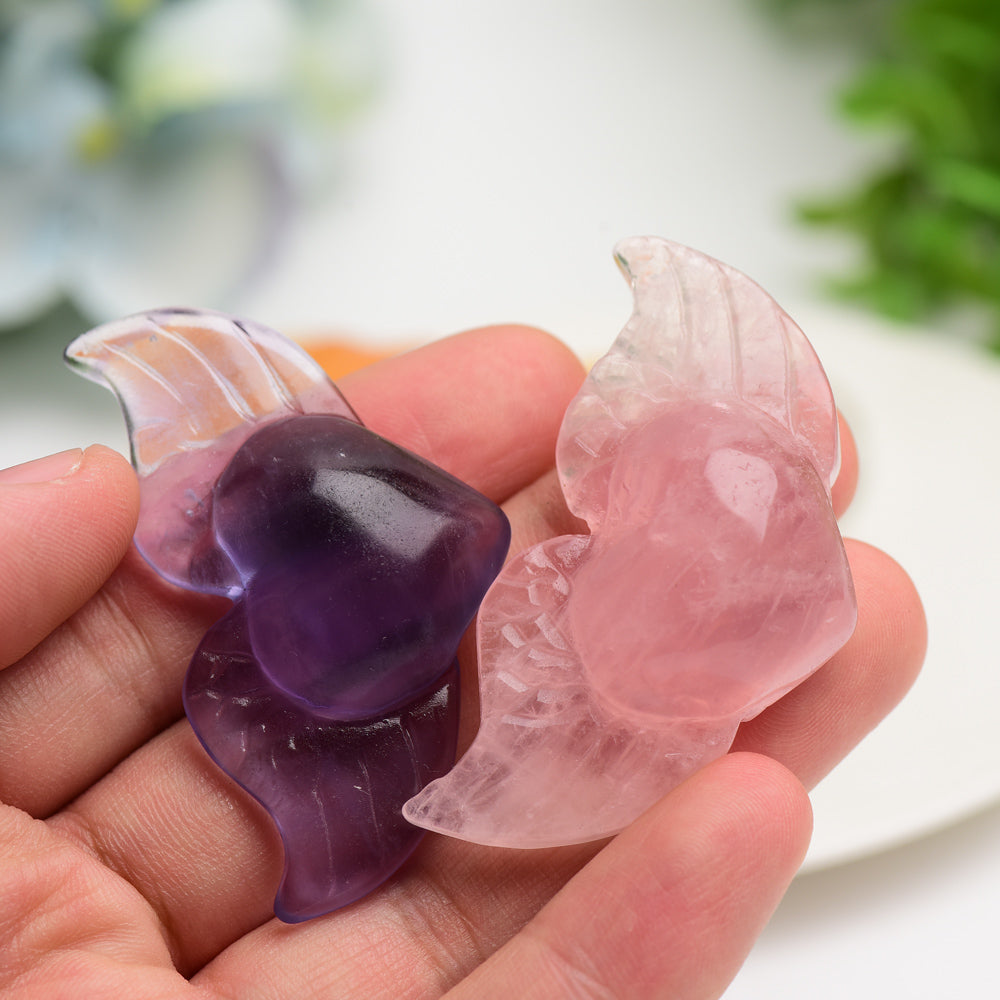 2.2" Mixed Crystal Heart with Wings Carvings Bulk Wholesale