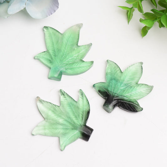 2.2"  Green Fluorite Maple Leaf Crystal Carving Bulk Wholesale