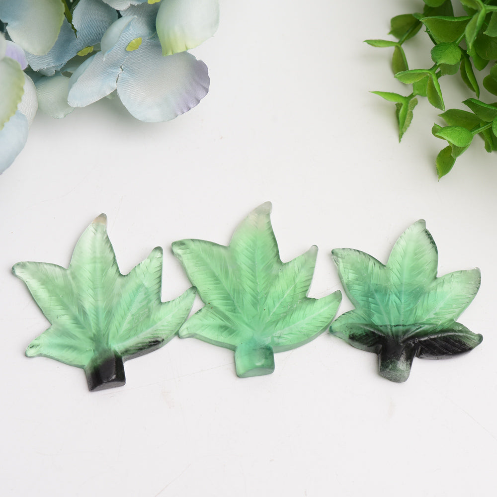 2.2"  Green Fluorite Maple Leaf Crystal Carving Bulk Wholesale