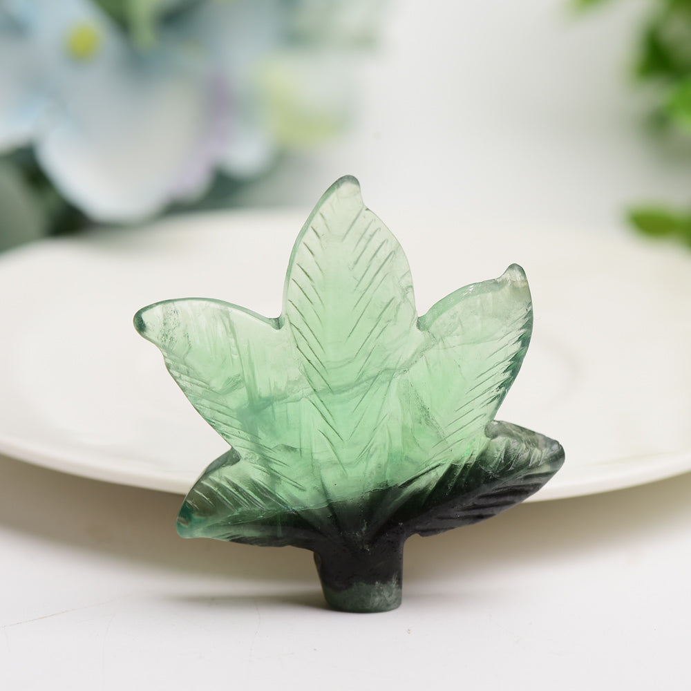 2.2"  Green Fluorite Maple Leaf Crystal Carving Bulk Wholesale