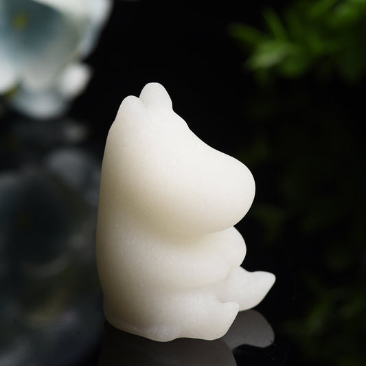 2.2" White Jade Hippo Crystal Carving Bulk Wholesale