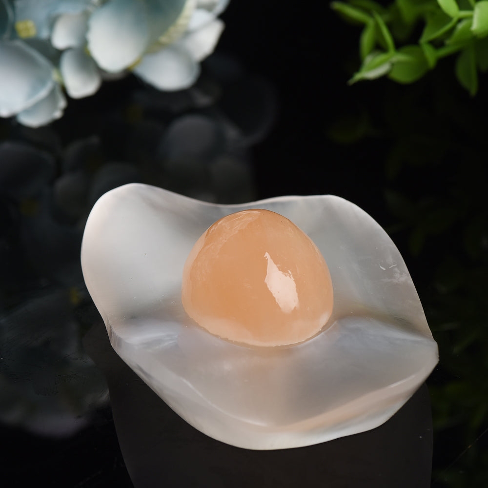 4.0" Selenite Poached Egg Carving Bulk Wholesale