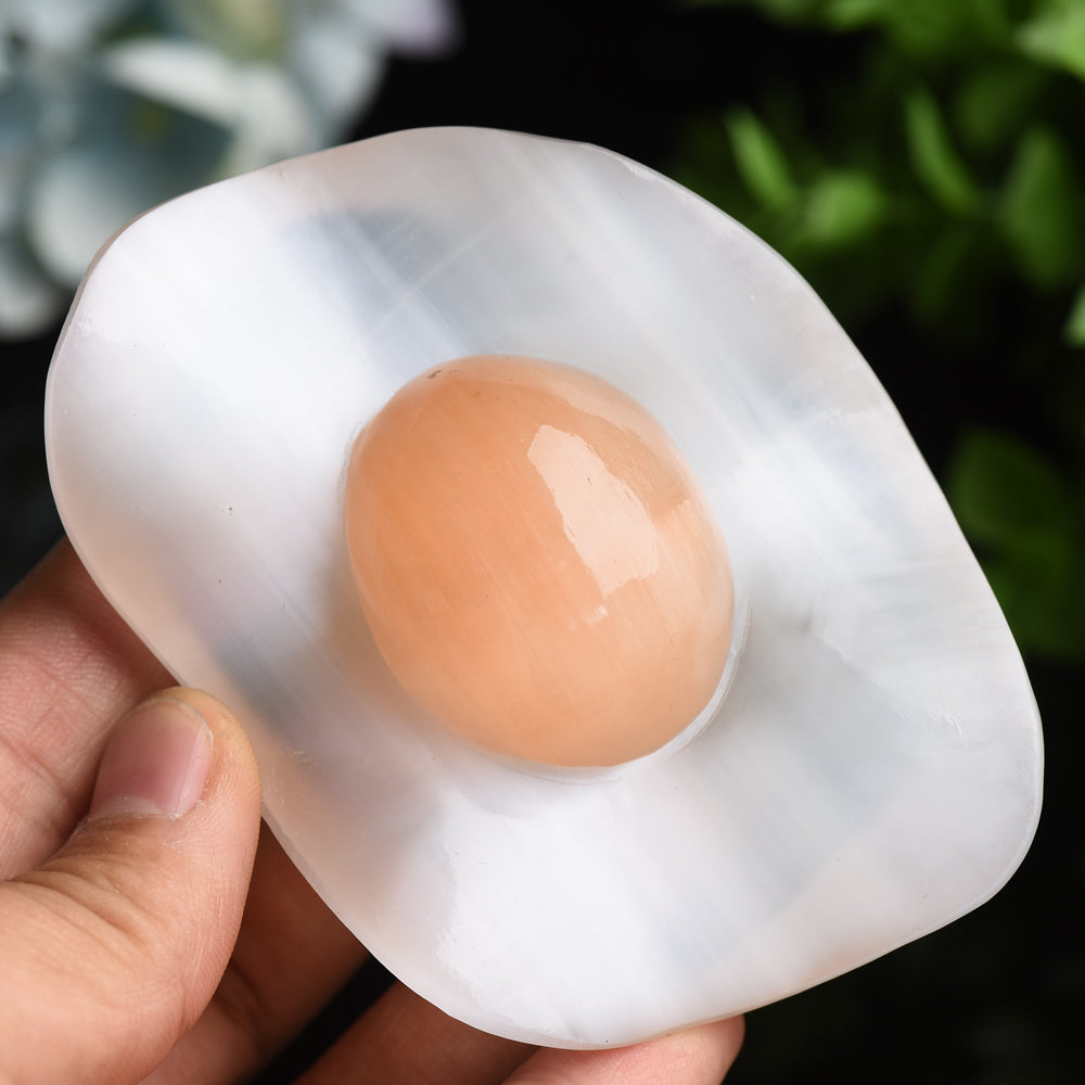 4.0" Selenite Poached Egg Carving Bulk Wholesale