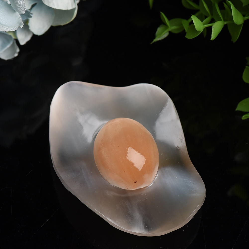 4.0" Selenite Poached Egg Carving Bulk Wholesale