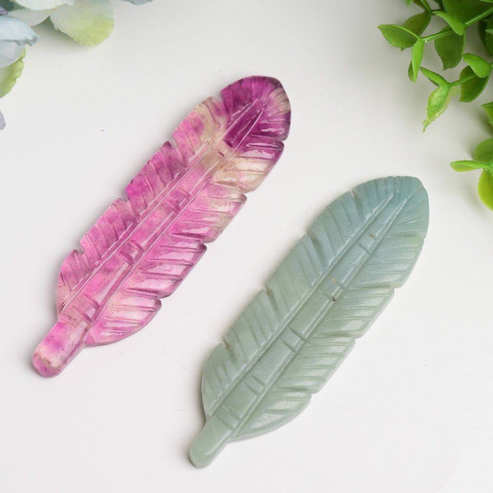 4.0" Fluorite Sky Blue Feather Carving Bulk Wholesale