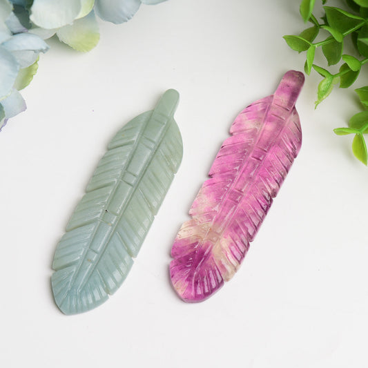 4.0" Fluorite Sky Blue Feather Carving Bulk Wholesale