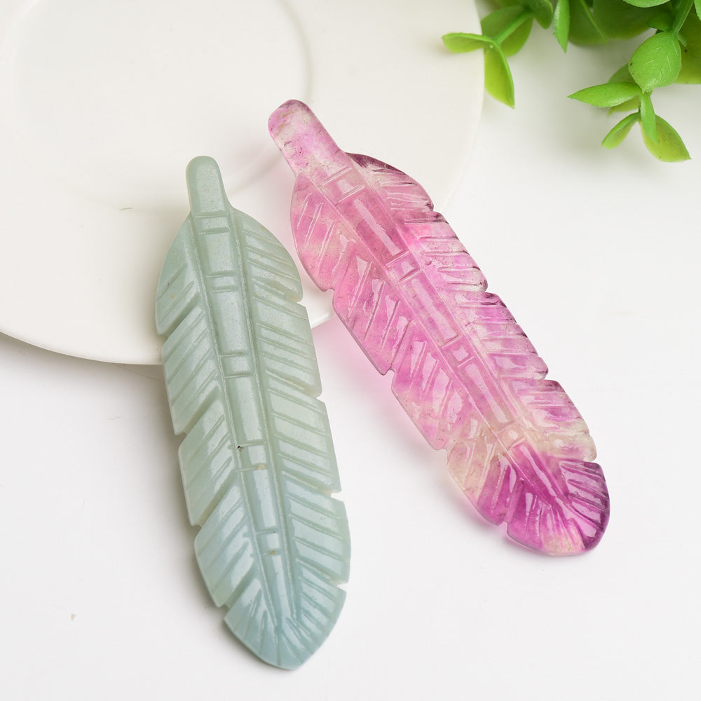 4.0" Fluorite Sky Blue Feather Carving Bulk Wholesale