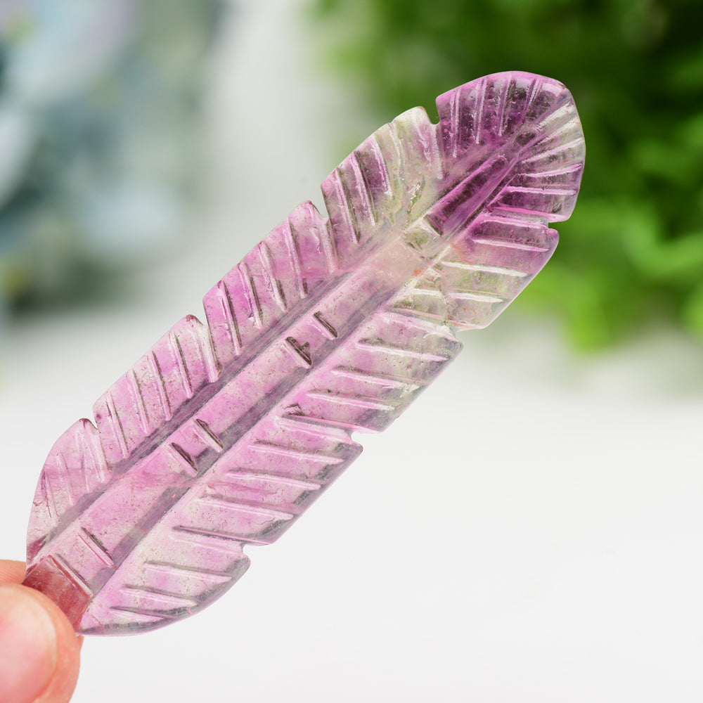 4.0" Fluorite Sky Blue Feather Carving Bulk Wholesale