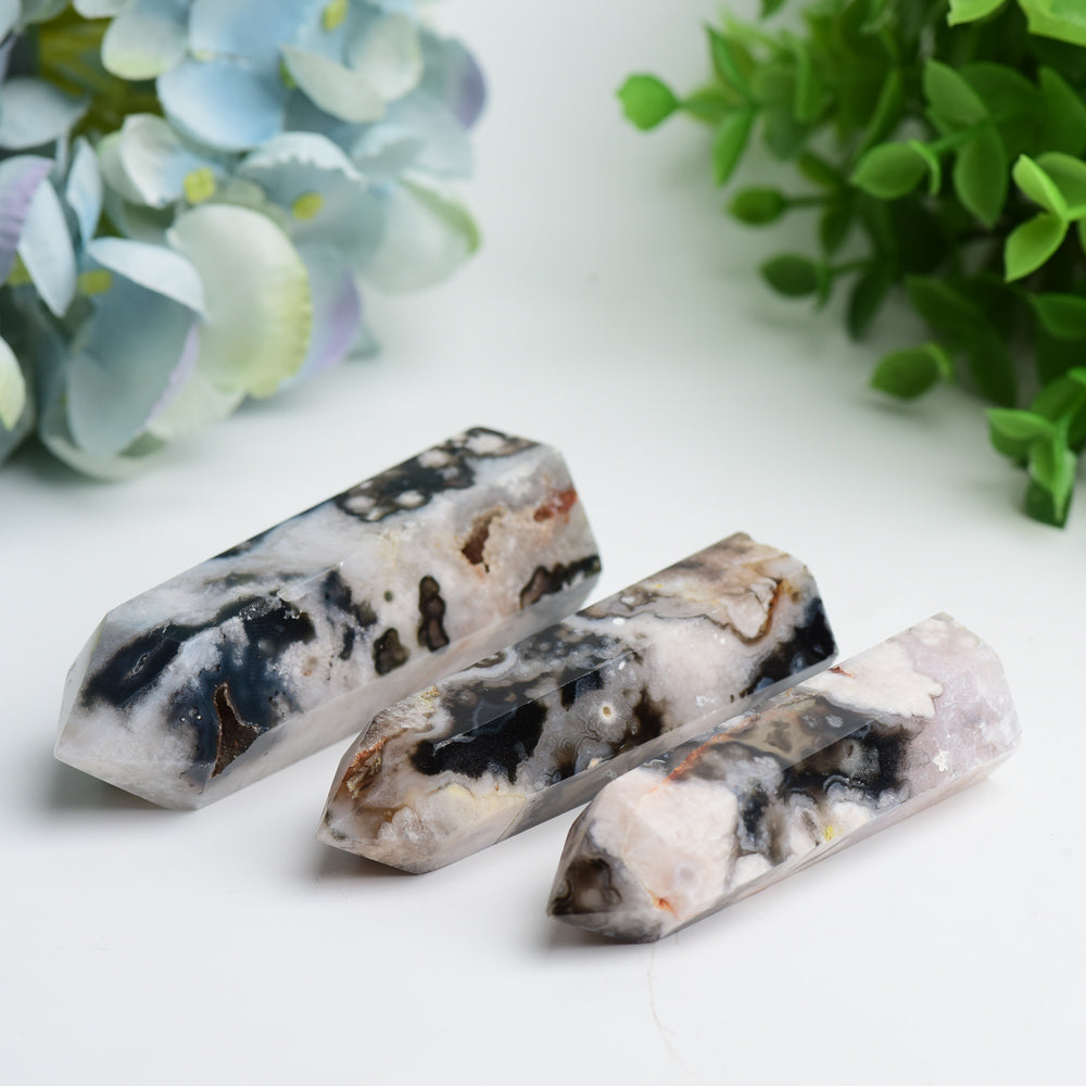 2.5"-4.0" Black Flower Agate Crystal Points Bulk Wholesale