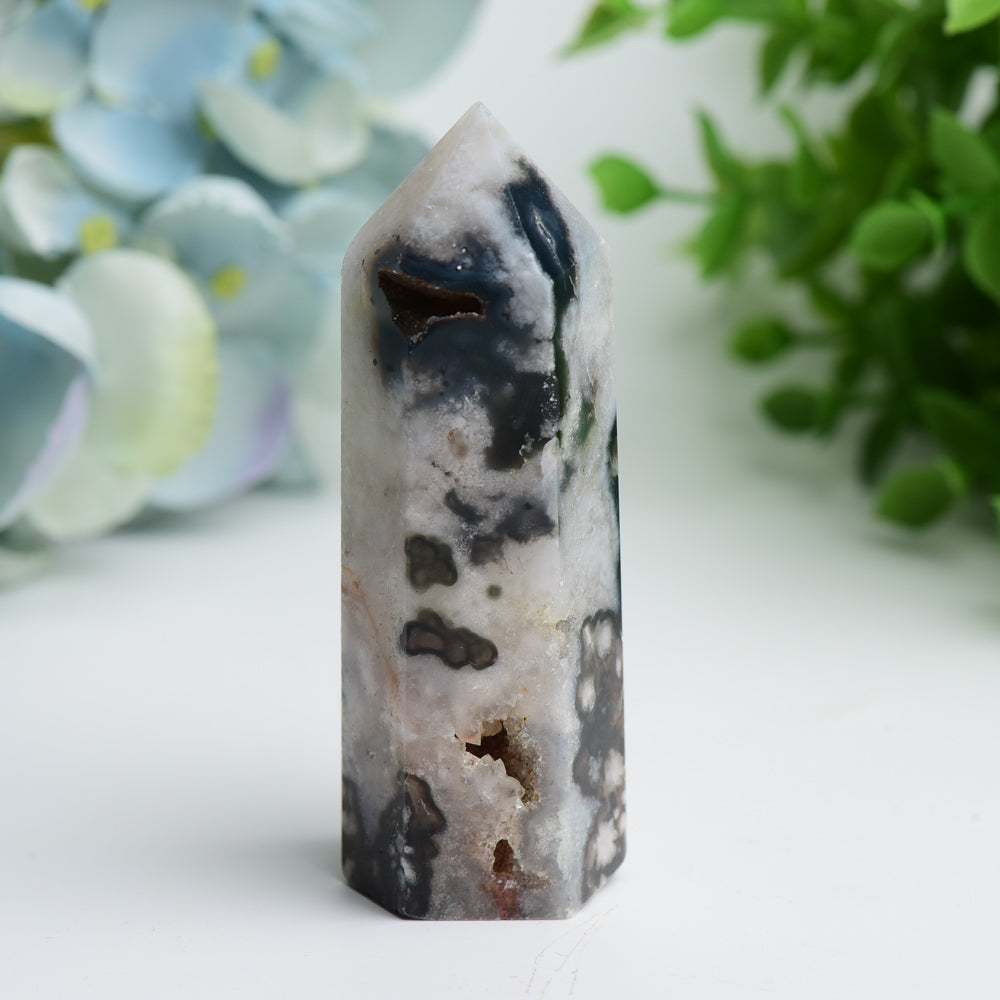 2.5"-4.0" Black Flower Agate Crystal Points Bulk Wholesale