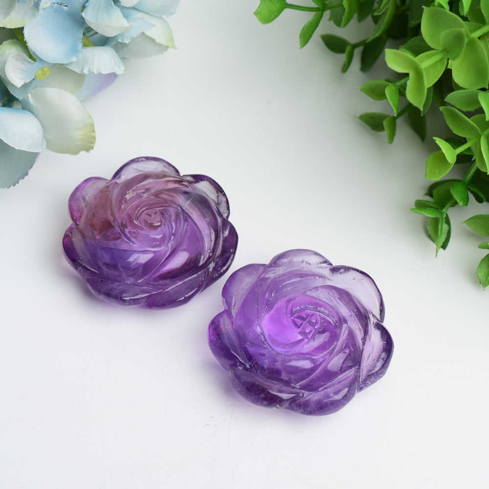 2.1" Amethyst Rose Flower Crystal Carving Bulk Wholesale