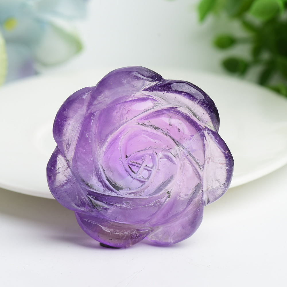 2.1" Amethyst Rose Flower Crystal Carving Bulk Wholesale