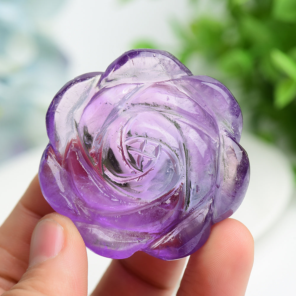 2.1" Amethyst Rose Flower Crystal Carving Bulk Wholesale