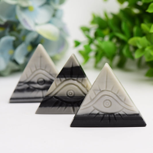 1.8" Taiji Stone Triangle Slab with Eivl's Eye Carving Bulk Wholesale