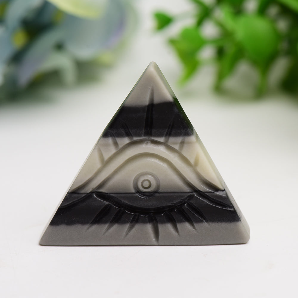 1.8" Taiji Stone Triangle Slab with Eivl's Eye Carving Bulk Wholesale