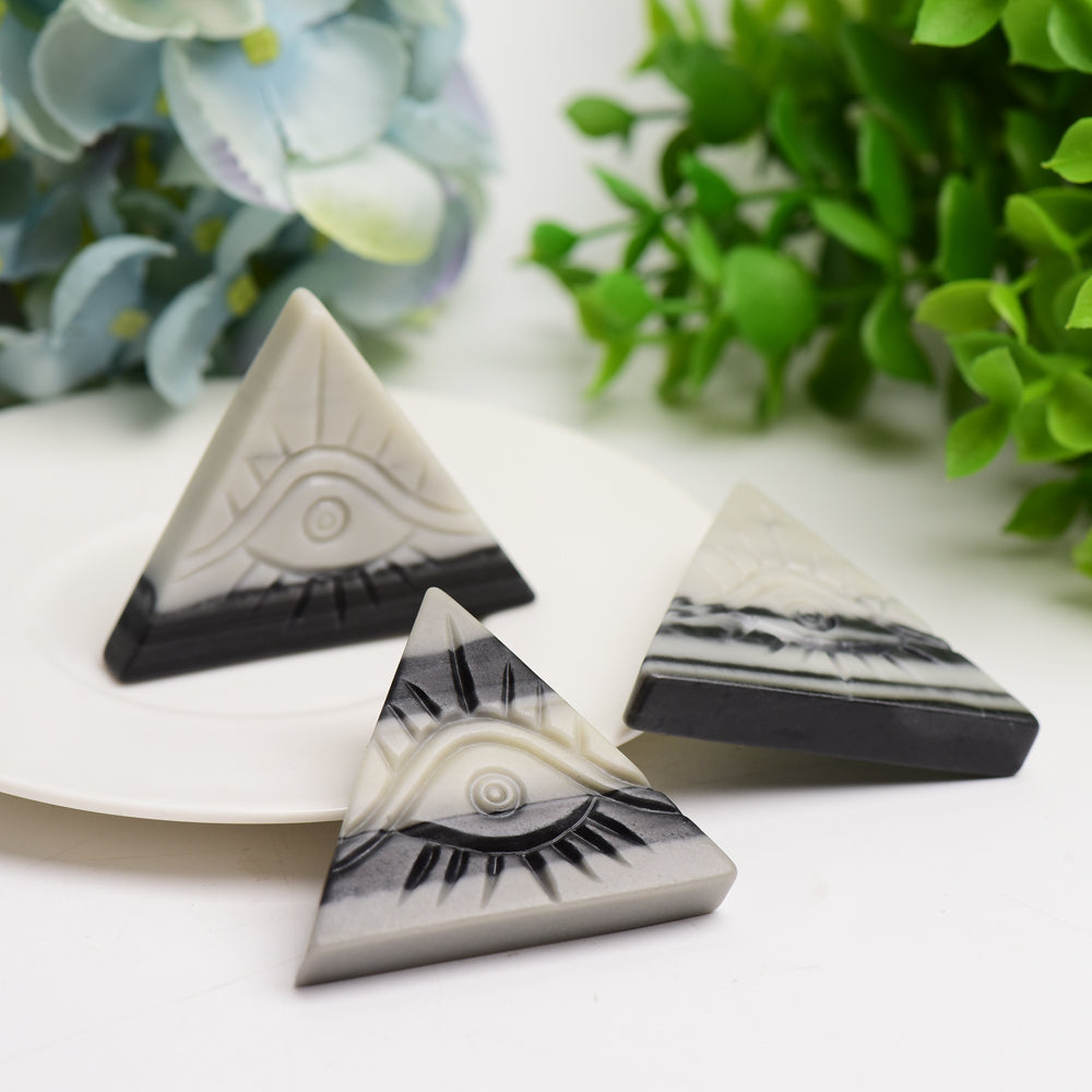 1.8" Taiji Stone Triangle Slab with Eivl's Eye Carving Bulk Wholesale