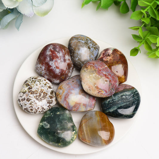 1.6" Ocean Jasper Heart Crystal Carving Bulk Wholesale