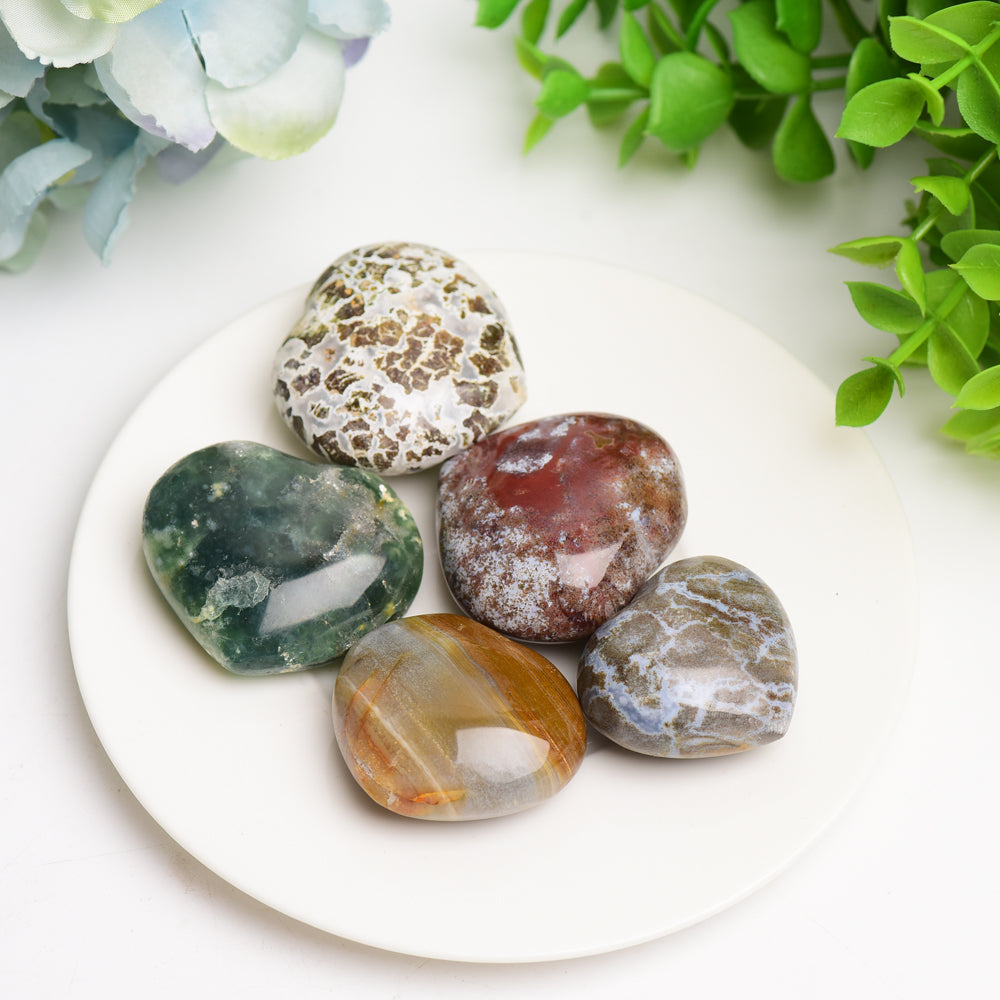 1.6" Ocean Jasper Heart Crystal Carving Bulk Wholesale