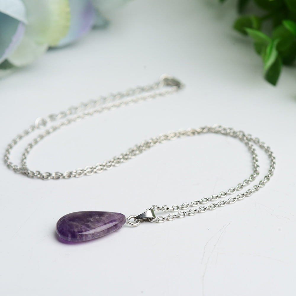 Amethyst with Silver Color Chain Crystal Necklace Bulk Wholesale