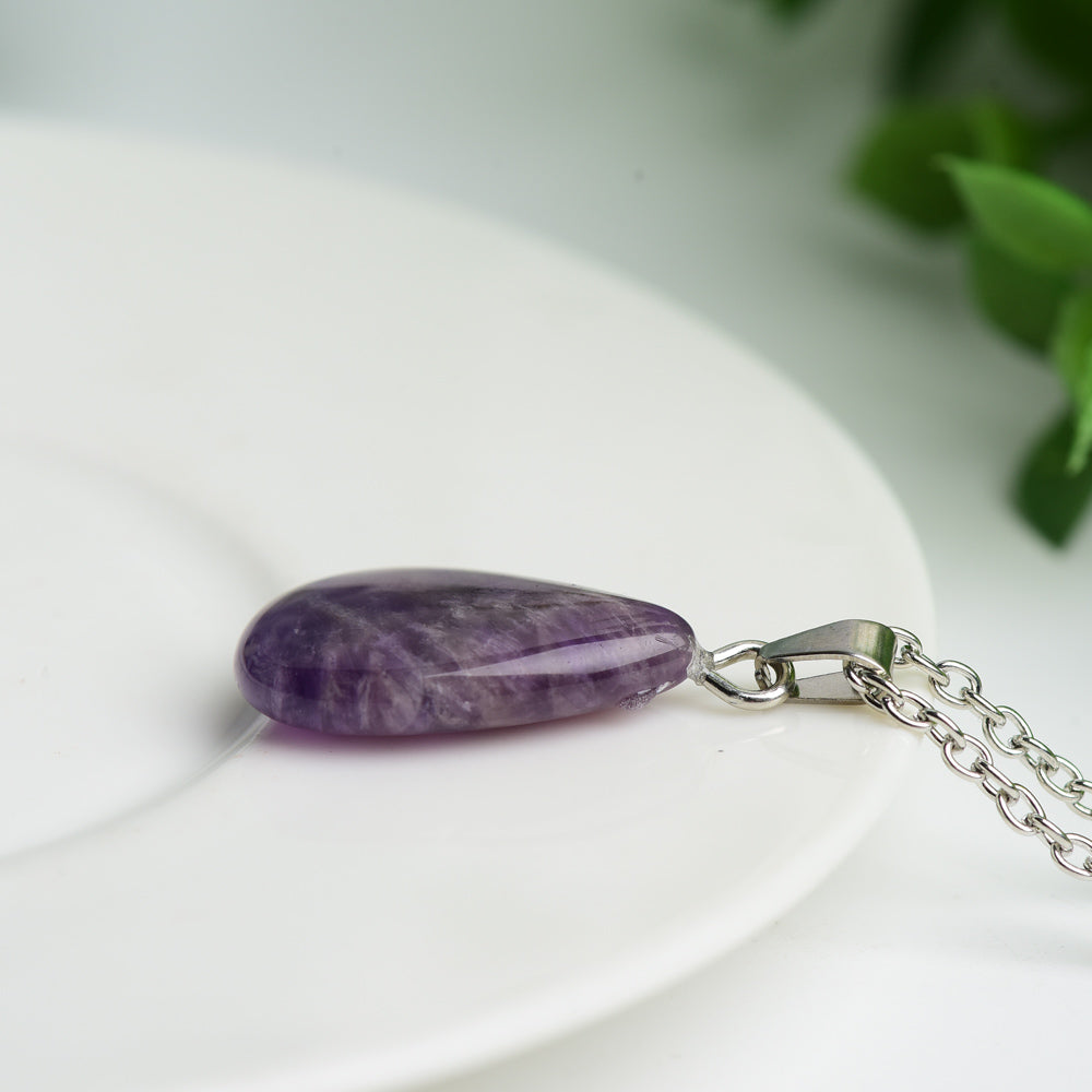 Amethyst with Silver Color Chain Crystal Necklace Bulk Wholesale