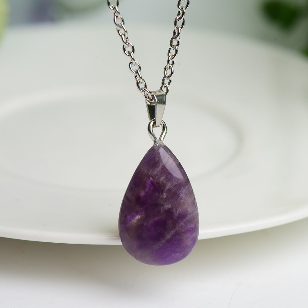 Amethyst with Silver Color Chain Crystal Necklace Bulk Wholesale