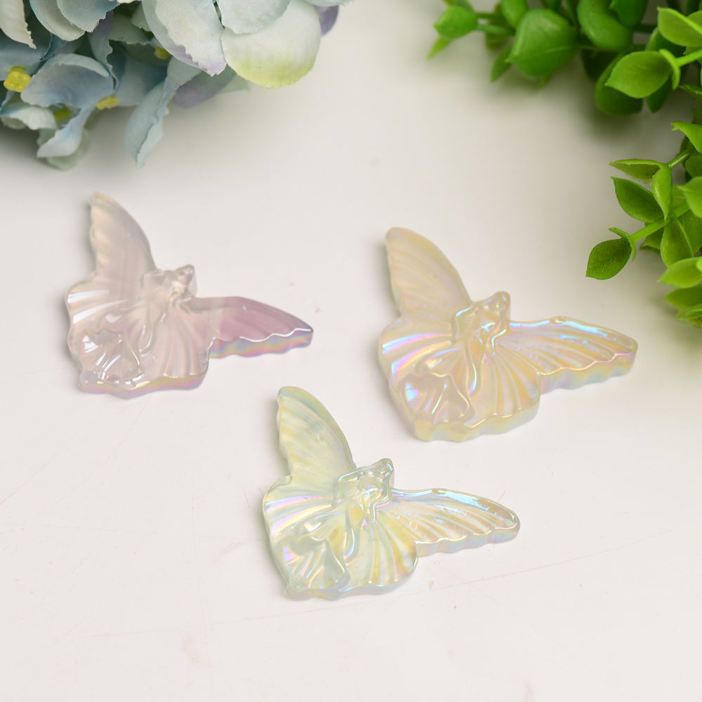 2.3" Aura Clear Quartz Butterfly Crystal Carving Bulk Wholesale