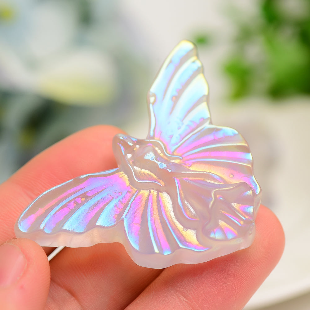 2.3" Aura Clear Quartz Butterfly Crystal Carving Bulk Wholesale