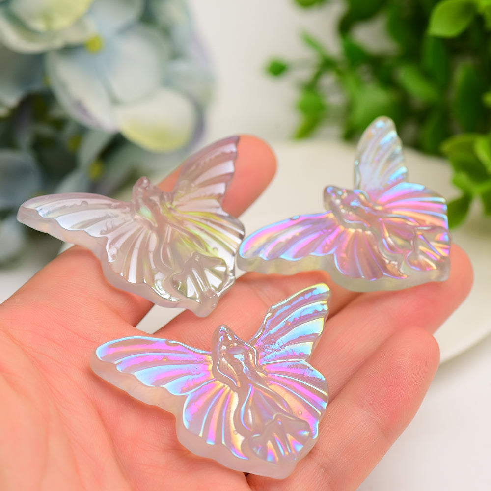 2.3" Aura Clear Quartz Butterfly Crystal Carving Bulk Wholesale