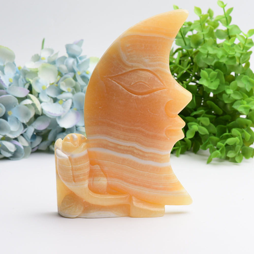 8.0" Orange Calcite Moon Rose Crystal Carving Free Form Bulk Wholesale