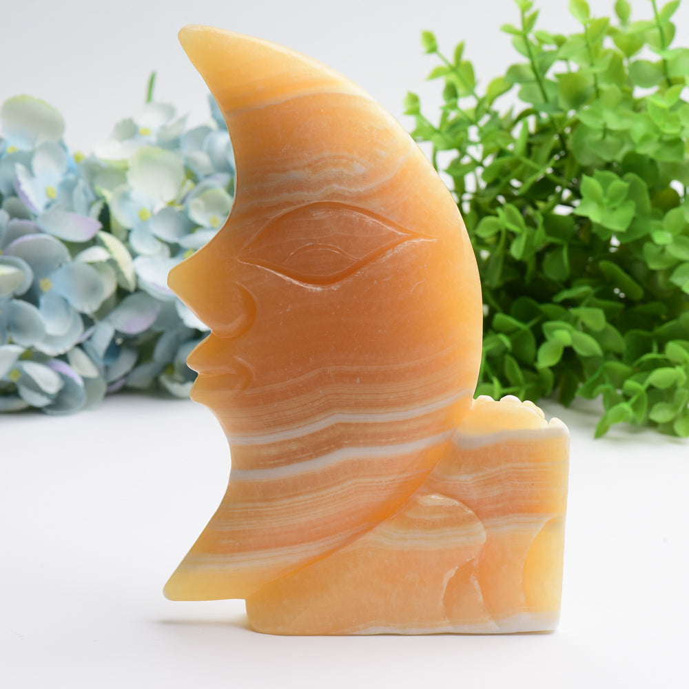 8.0" Orange Calcite Moon Rose Crystal Carving Free Form Bulk Wholesale