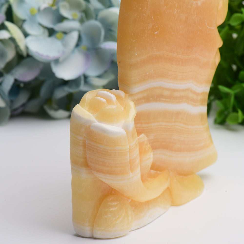 8.0" Orange Calcite Moon Rose Crystal Carving Free Form Bulk Wholesale