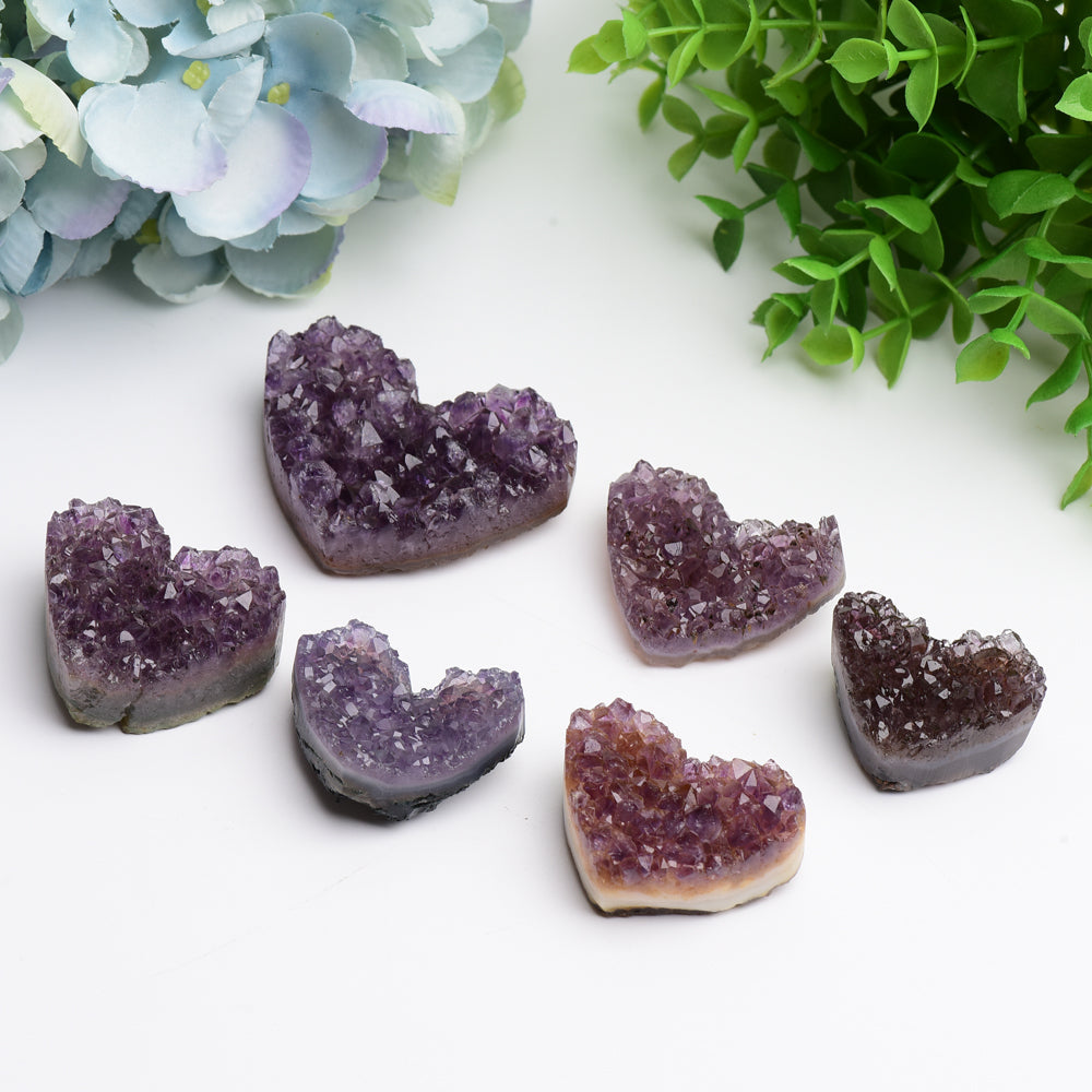 1.2"-2.5" Amethyst Cluster Heart Shape Crystal Carving Bulk Wholesale