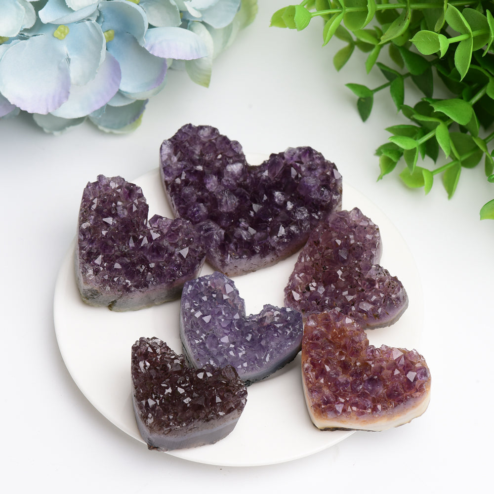 1.2"-2.5" Amethyst Cluster Heart Shape Crystal Carving Bulk Wholesale