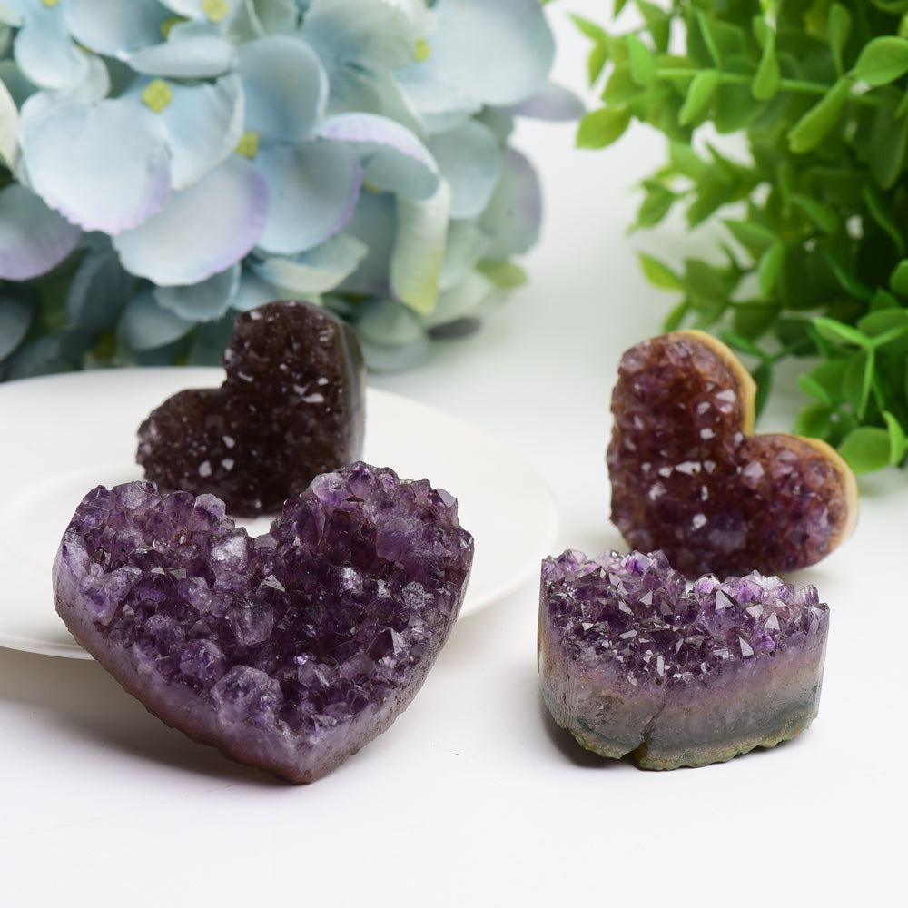 1.2"-2.5" Amethyst Cluster Heart Shape Crystal Carving Bulk Wholesale